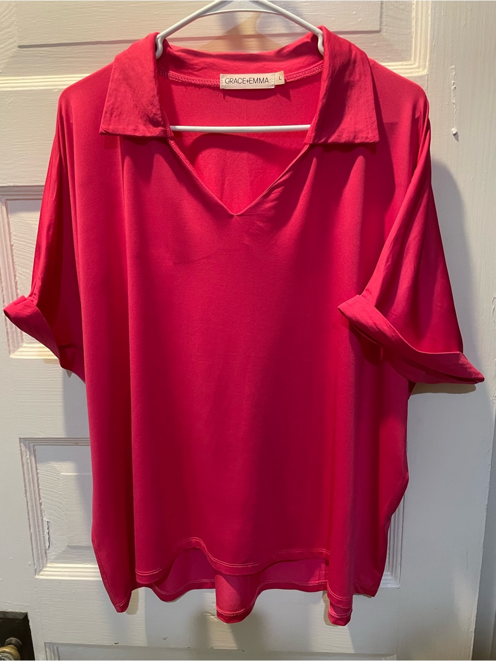 Fuchsia V-Neck Collared Women’s Top